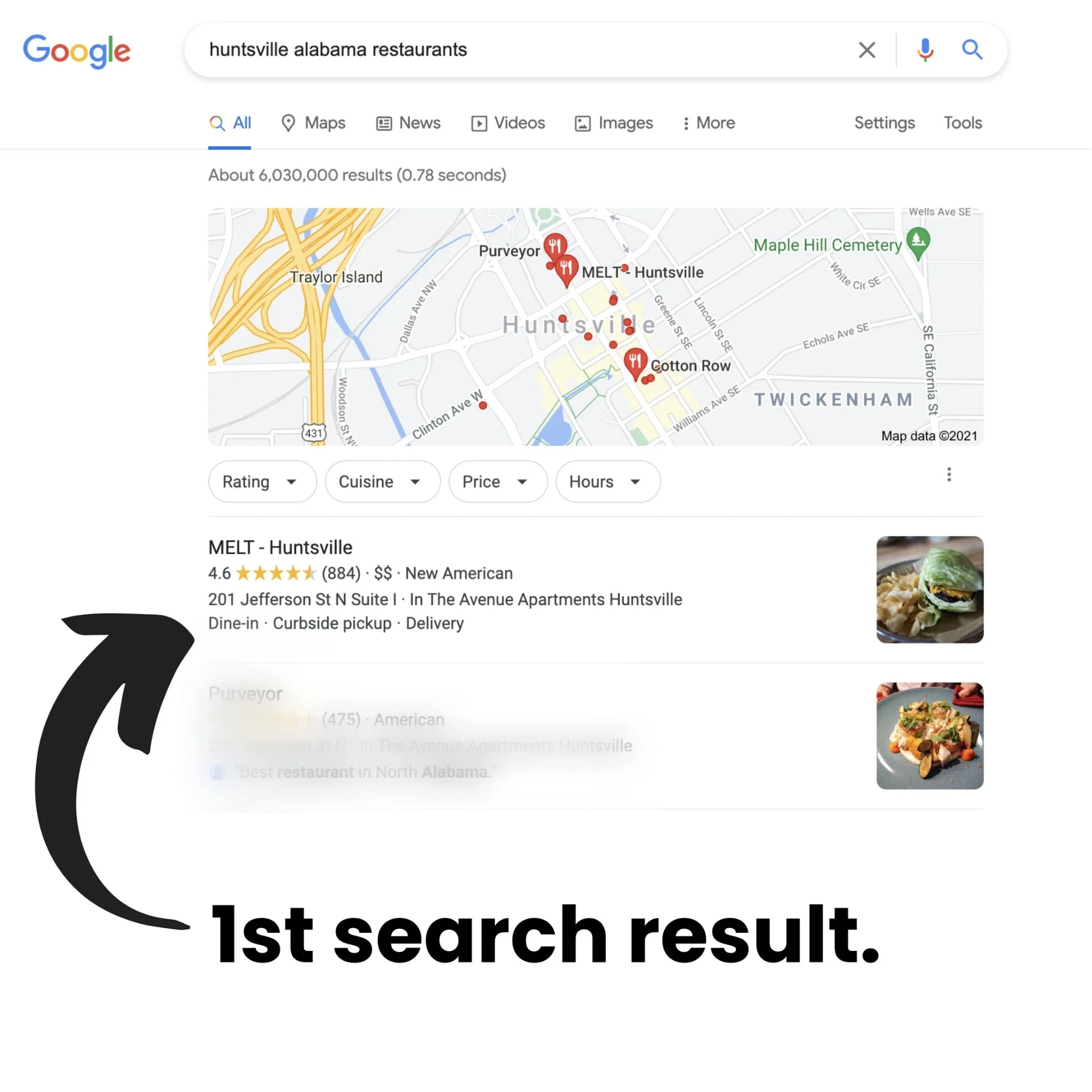 MELT Huntsville showing as 1st search result on Google